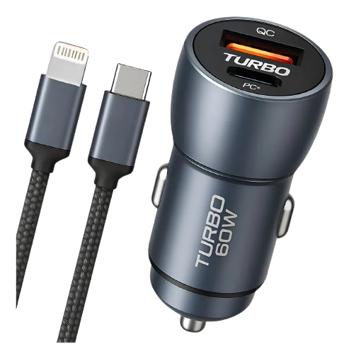Kit Tomada Usb Veicular Carregador  turbo 60w carro plug acendedor iphone  IOS