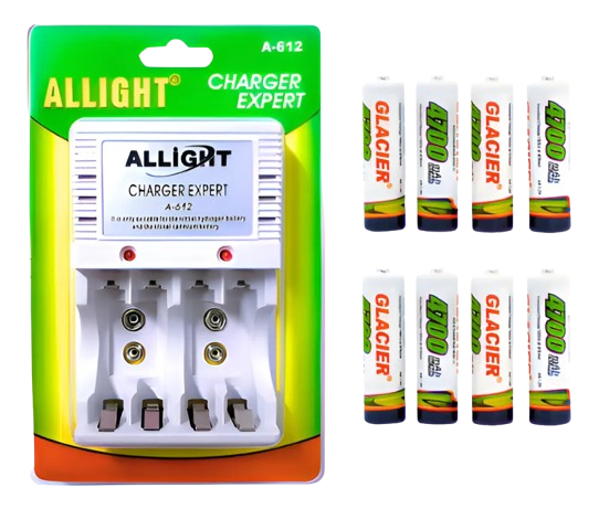 Carregador De Pilhas E Bateria Com 8 Pilhas Aa Recarregaveis