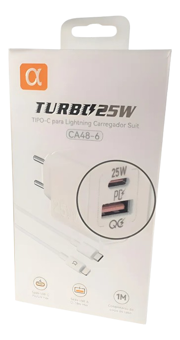 kit carregador Turbo 25w Usb-c Lightning - Branco